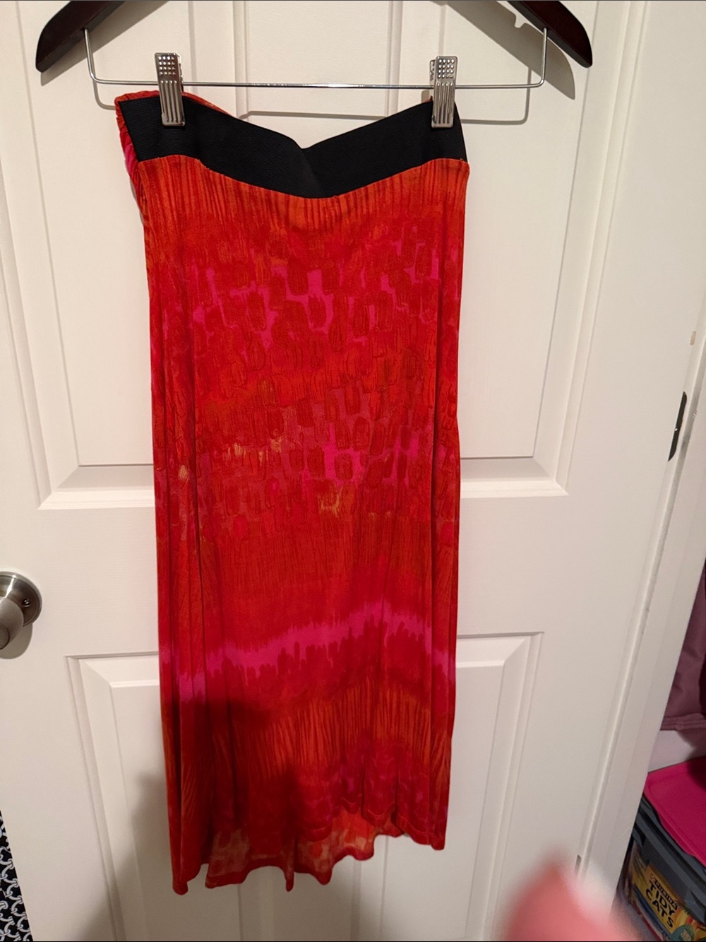 Women's Red-Pink Strapless Maxi Skirt